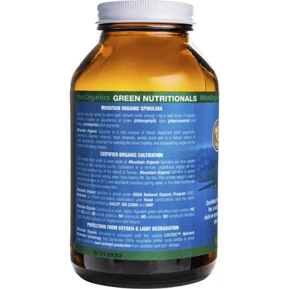 GREEN NUTRITIONALS Mountain Organic Spirulina Vegan Capsules 520mg 180 Caps