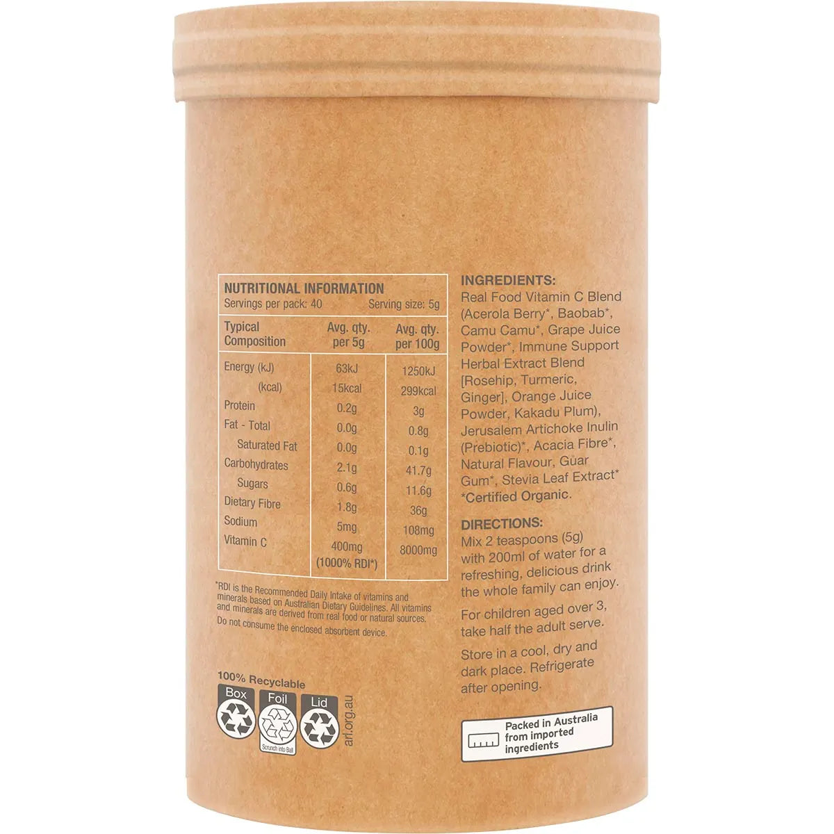 Amazonia Raw Organic Vitamin C Passionfruit 200g