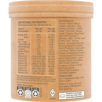 Amazonia Raw Organic Greens Vanilla Mint 100g