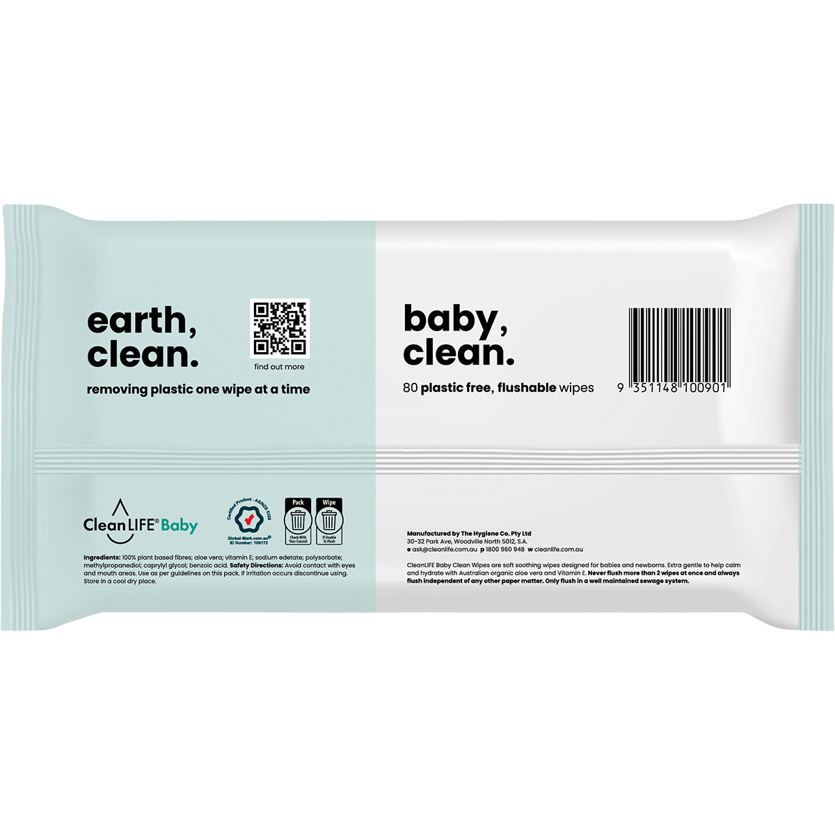 Baby Clean Flushable Plastic Free Wipes