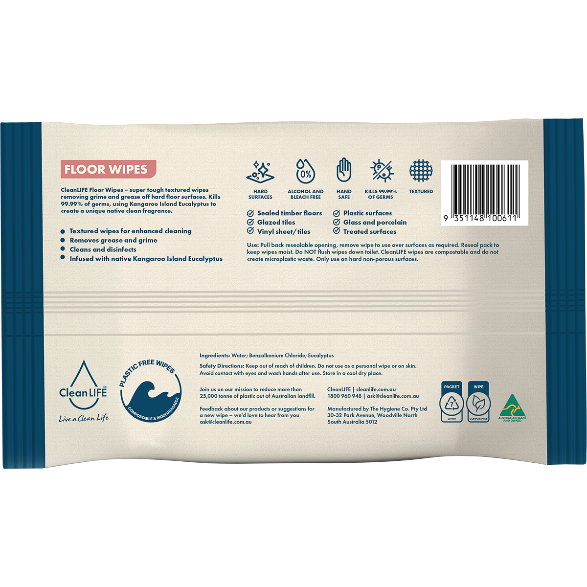Floor Plastic Free Wipes Antibacterial Cleaning