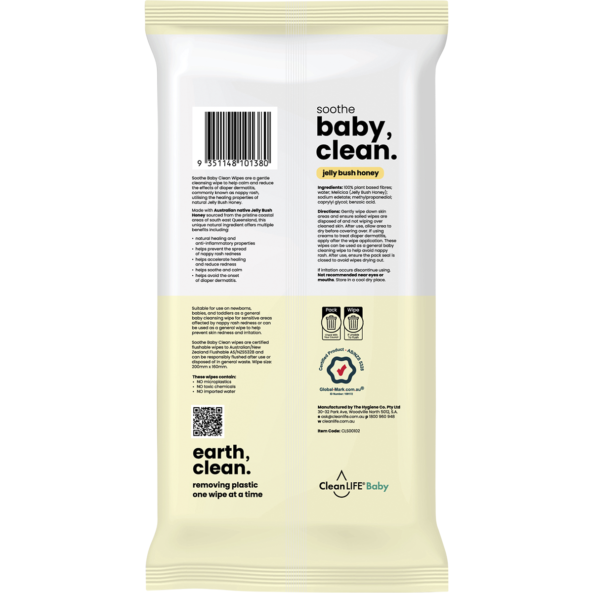 Baby Clean Soothe Flushable Plastic Free Wipes