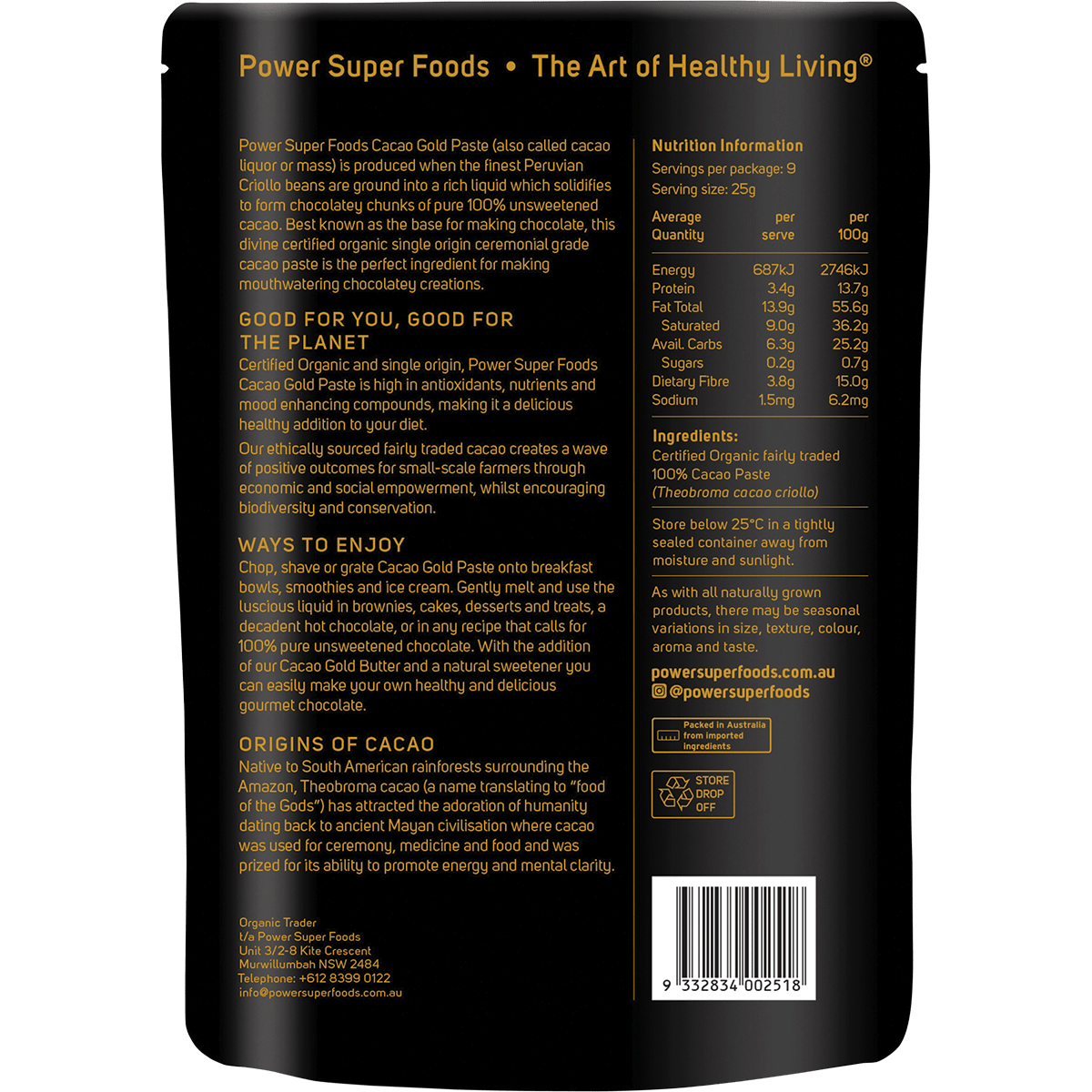 Cacao Gold Paste Chunks Ceremonial Grade Cert Organic