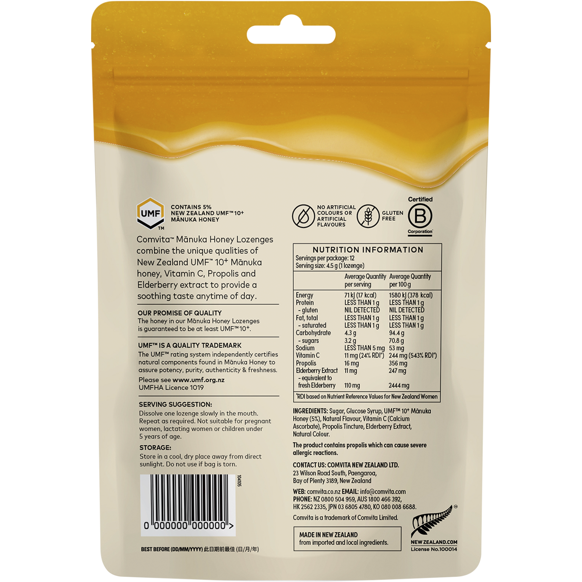 Manuka Honey Lozenges Elderberry Extract & Vitamin C