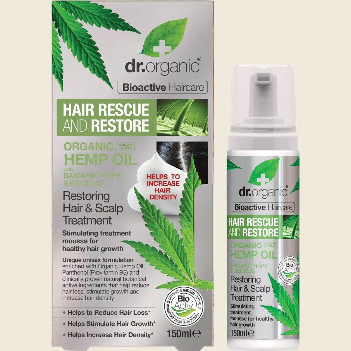 Dr. Organic Hair & Scalp Treatment Mousse Rescue Restore Hemp Oil 150ml