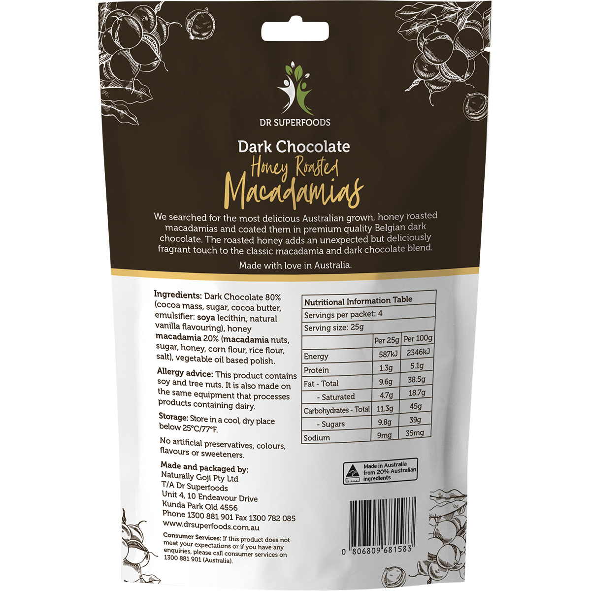 Honey Roasted Macadamias Dark Chocolate