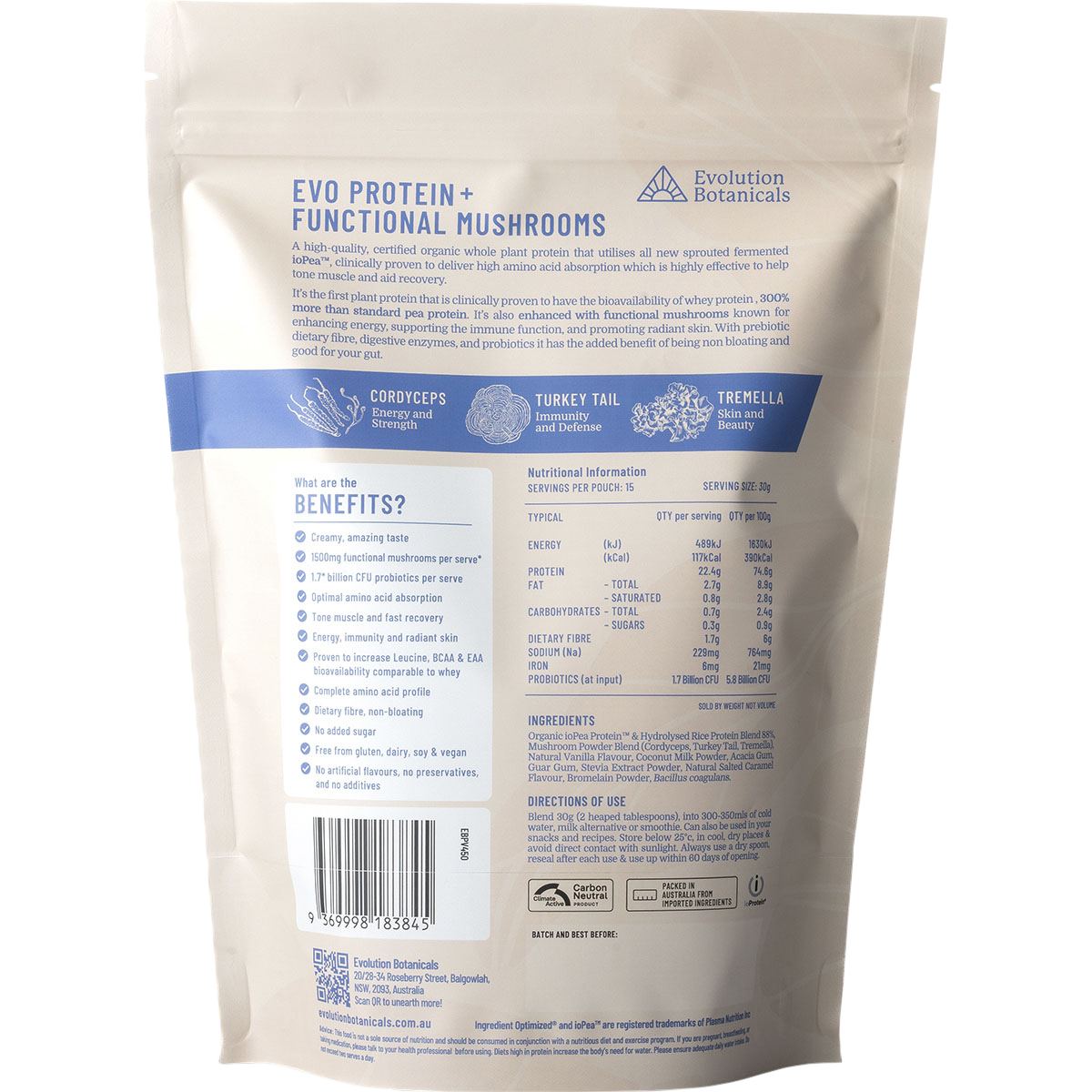 EVO+ Protein Functional Mushrooms Creamy Vanilla