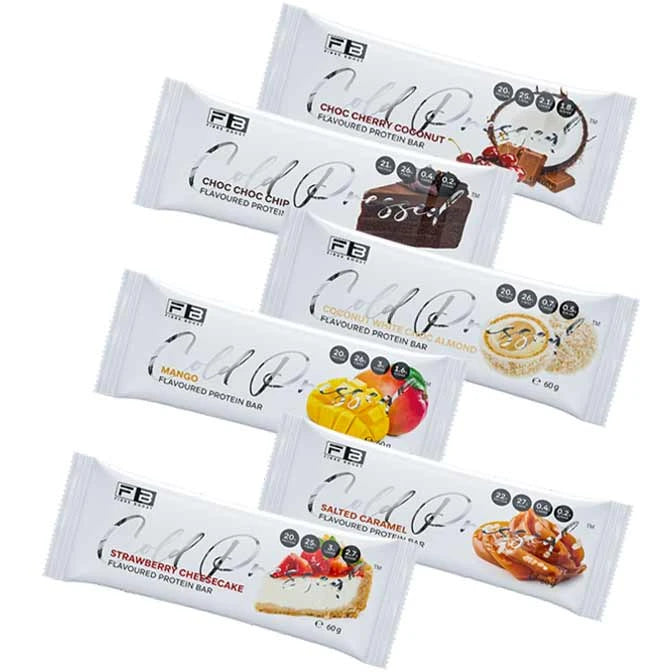 Fibre Boost Protein Bar – Variety Pack | Different flavors, packaged in white wrappers with the product name and flavor clearly displayed.