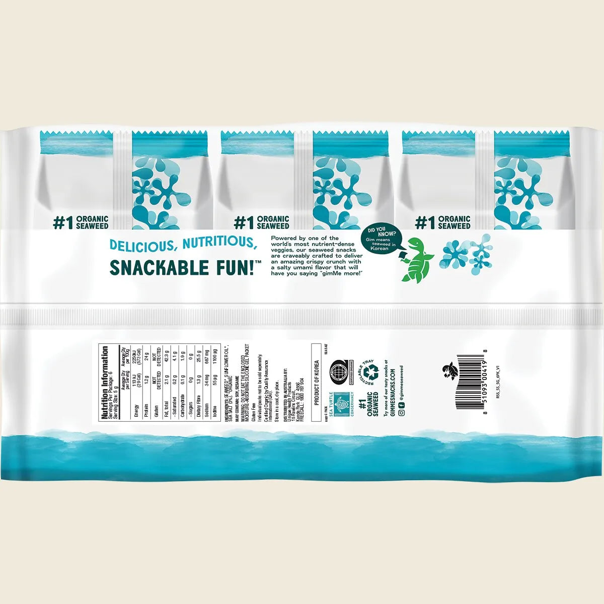 Gimme Roasted Seaweed Snacks Sea Salt 8x5g