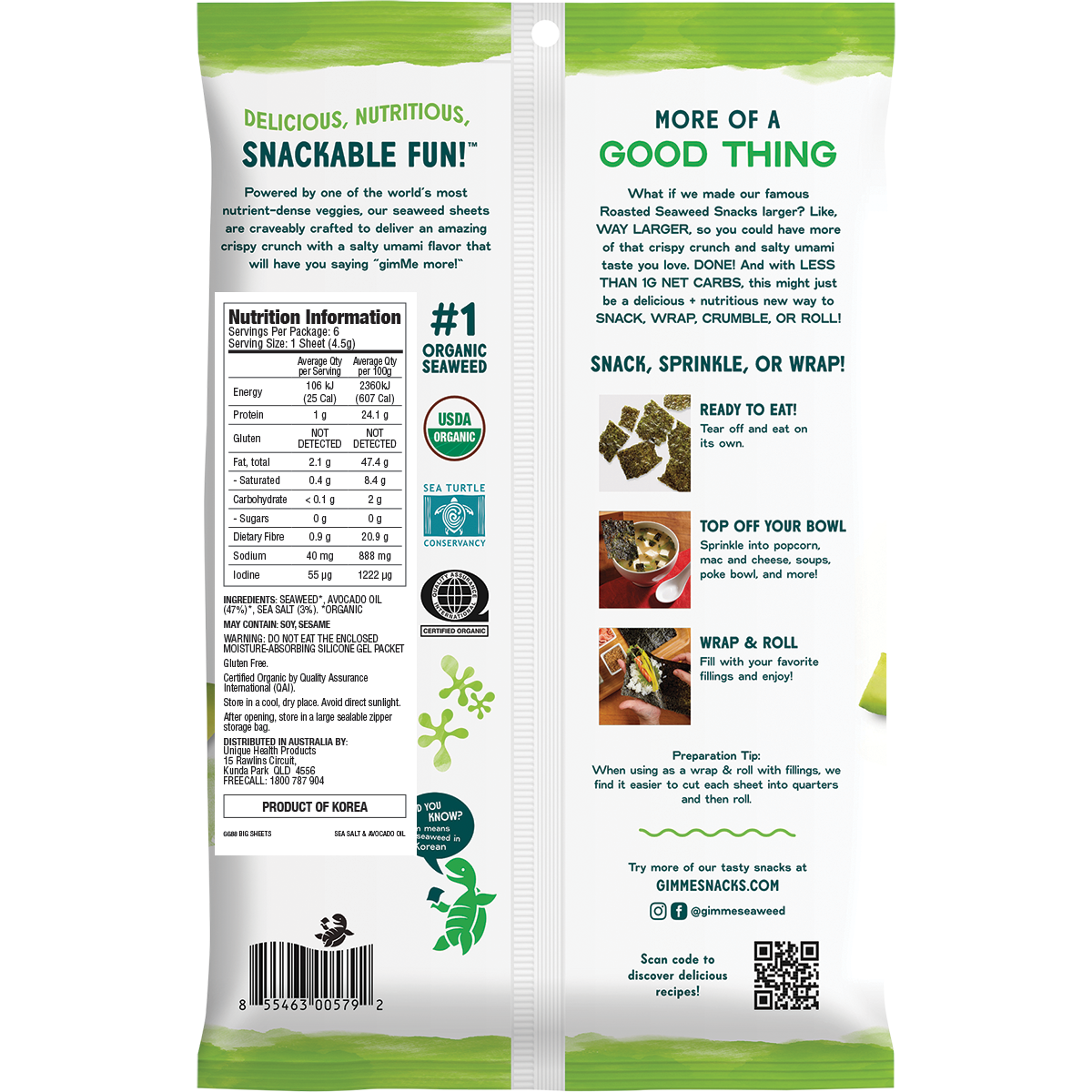 Roasted Seaweed Big Sheets Sea Salt&Avocado Oil