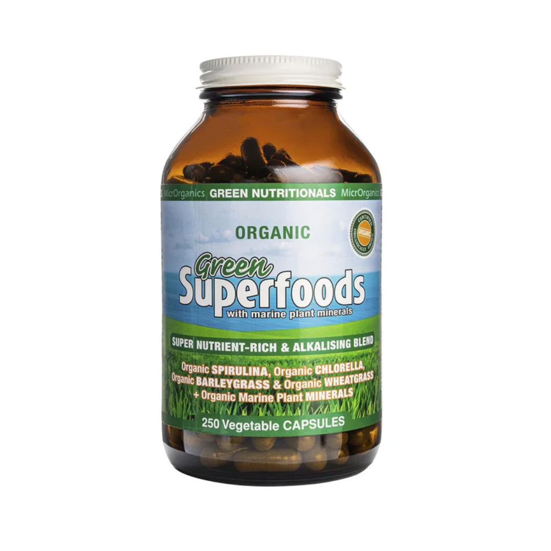 GREEN NUTRITIONALS Organic Green Superfoods Vegan Capsules 600mg 250 Caps