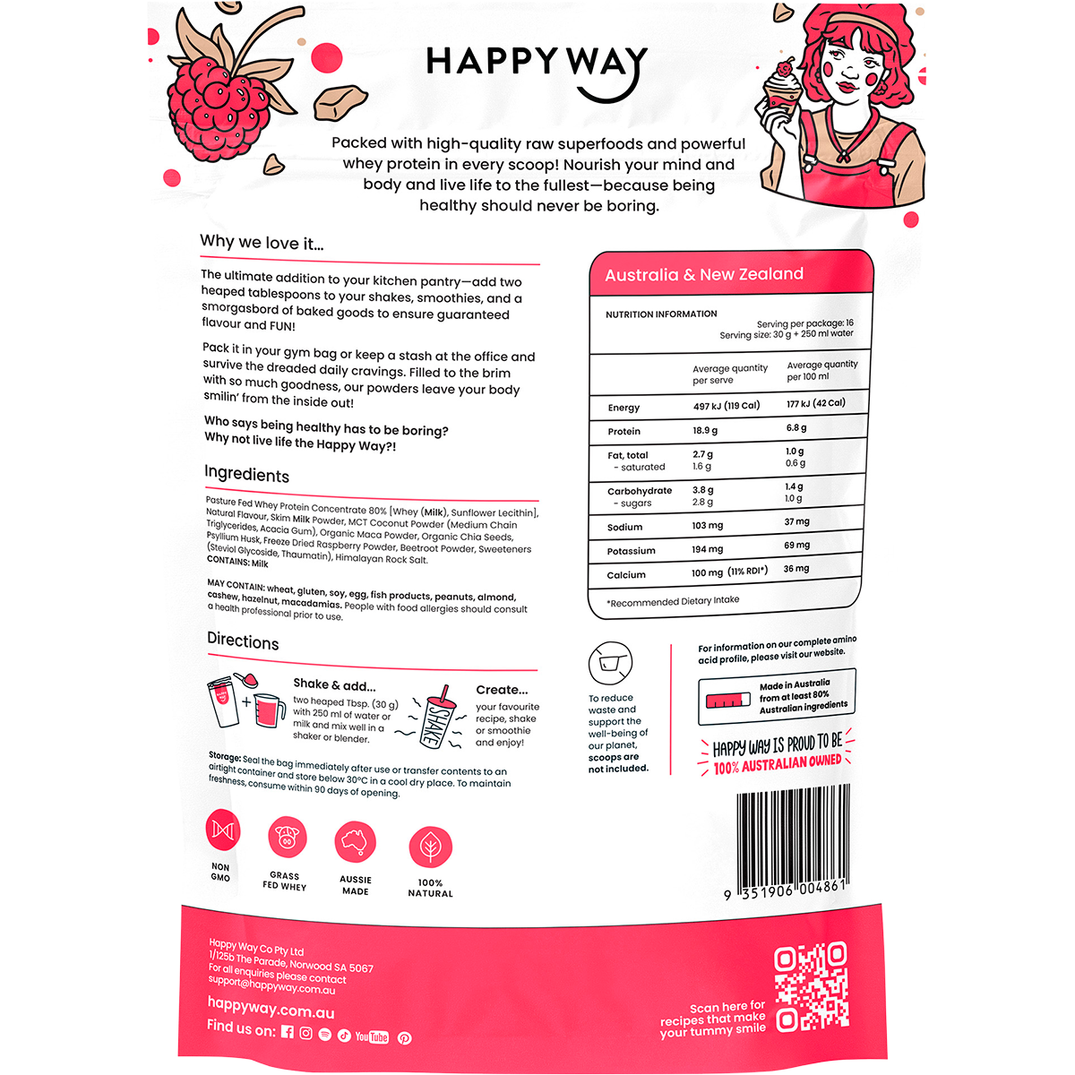 Whey Protein Powder White Choc Raspberry