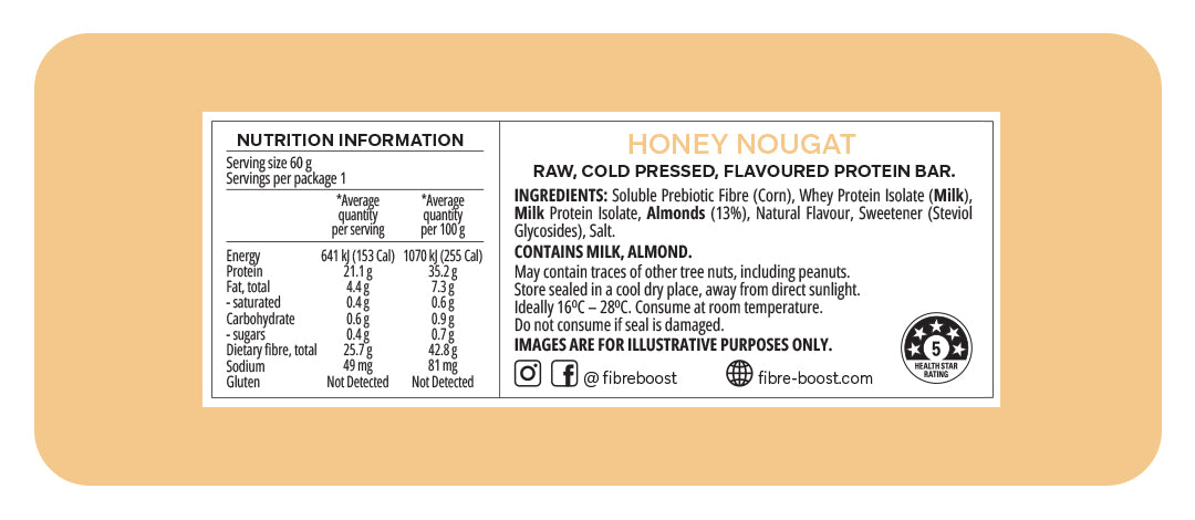 Fibre Boost Cold Pressed Honey Nougat flavoured Protein Bar