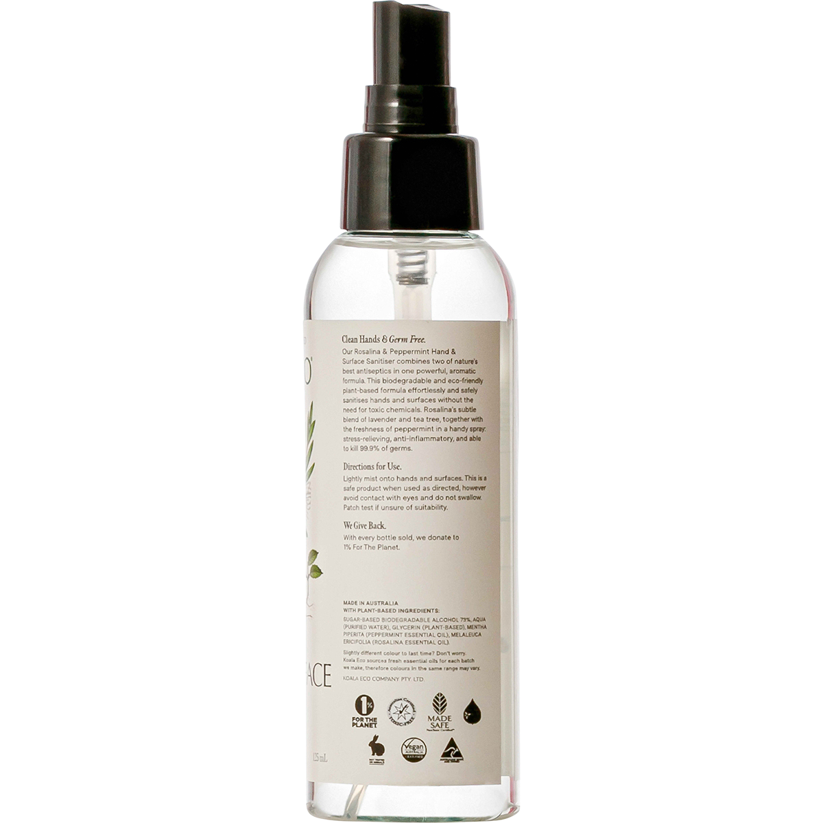 Natural Hand & Surface Sanitiser Rosalina & Peppermint