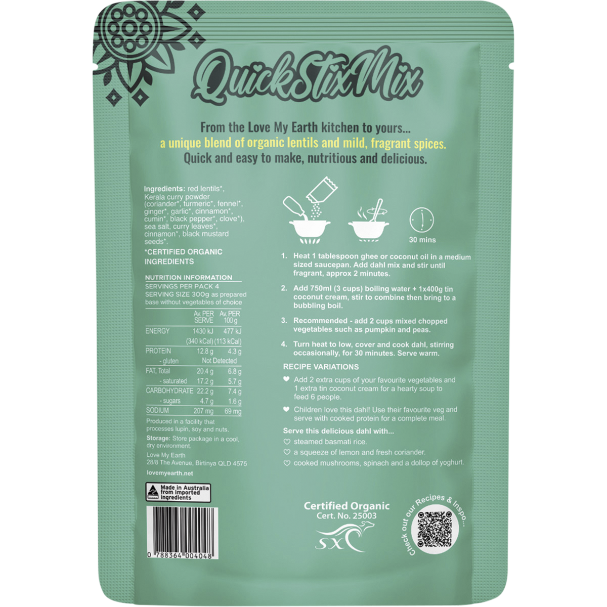 Quick Stix Mix Organic Dahl Creamy Coconut