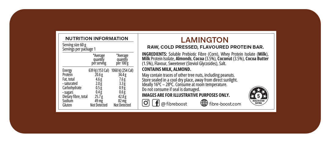 Fibre Boost Cold Pressed Lamington flavoured Protein Bar