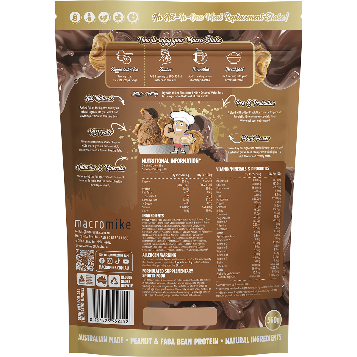 The Macro Shake Meal Replacement Choc Peanut Swirl
