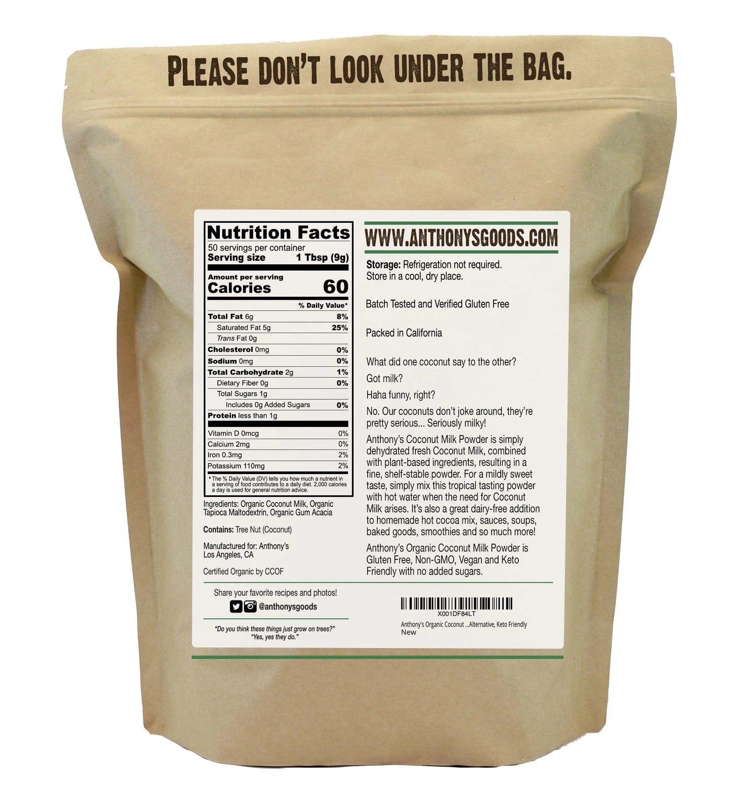 Anthony's Organic Coconut Milk Powder 454g