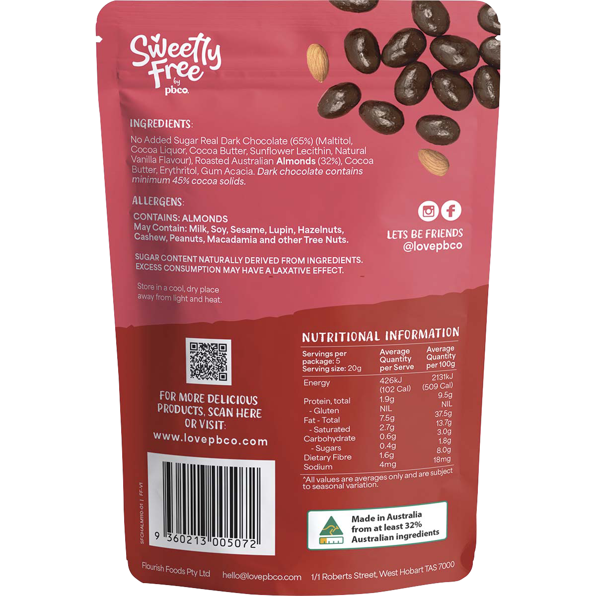 Sweetly Free Almonds Dark Chocolate No Sugar Added