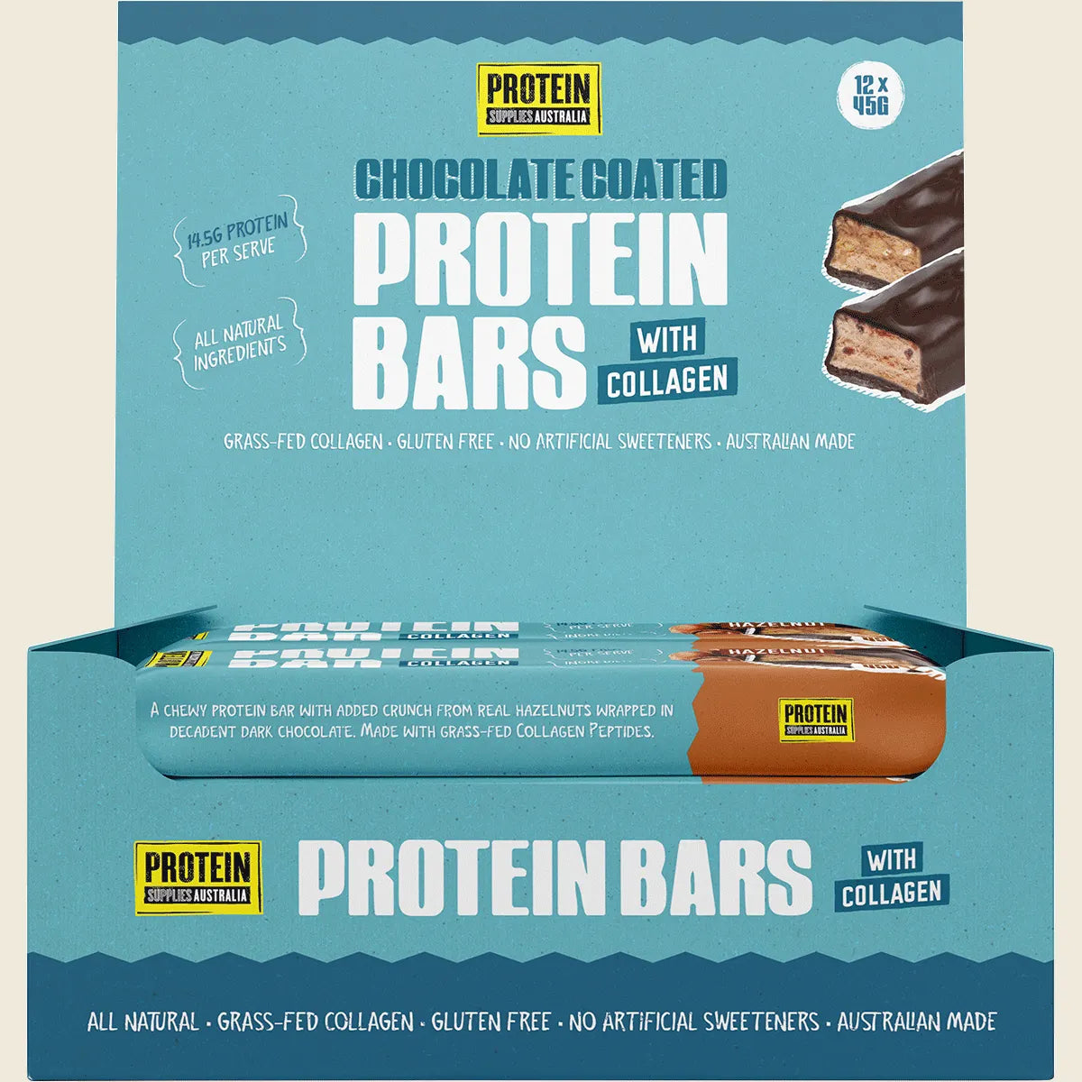 Protein Supplies Australia Protein Bar with Collagen Chocolate Hazelnut 12x45g