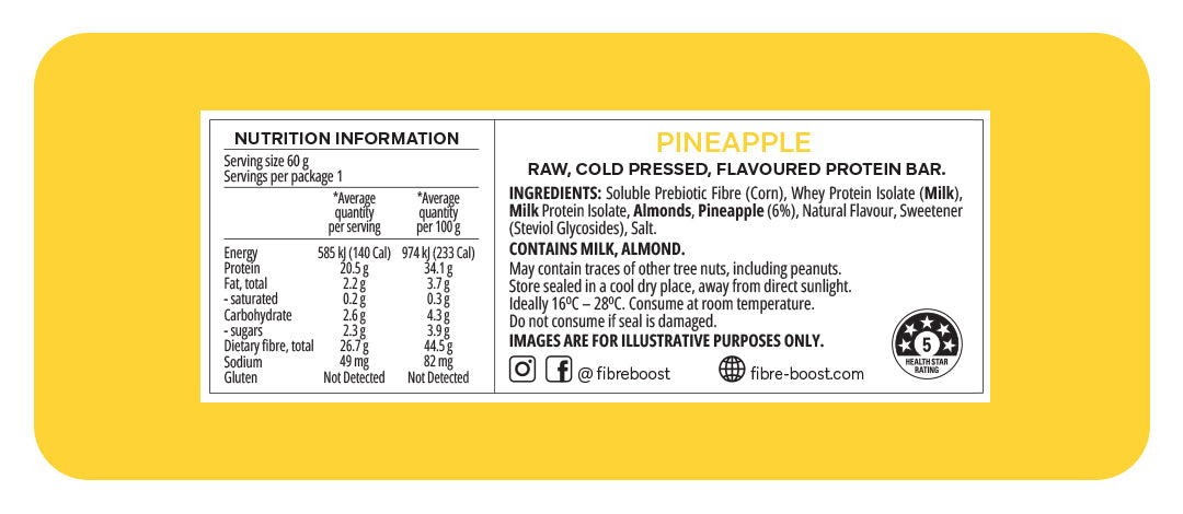 Fibre Boost Cold Pressed Pineapple flavoured Protein Bar