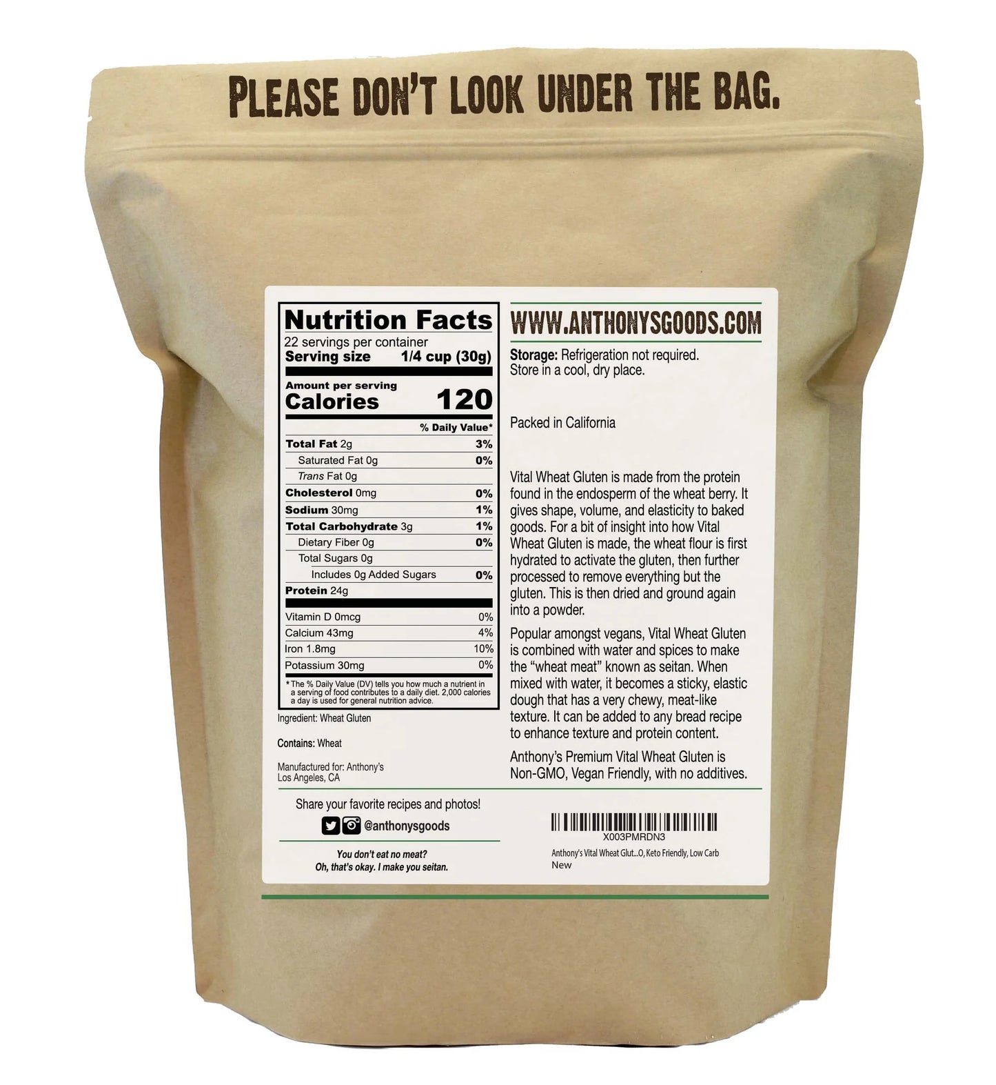 Anthony's Vital Wheat Gluten 1.5lb