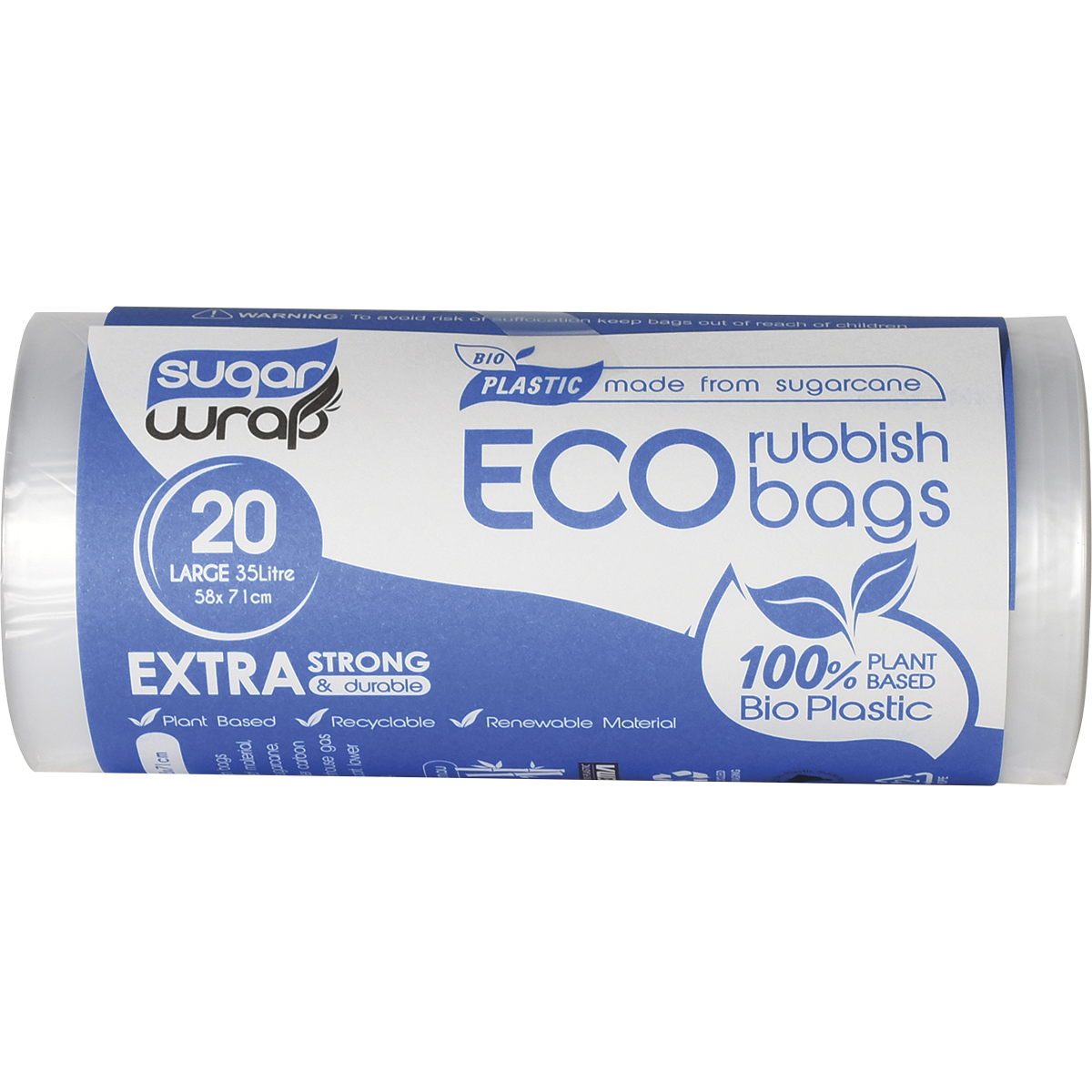 Eco Rubbish Bags Made from Sugarcane Large 35L