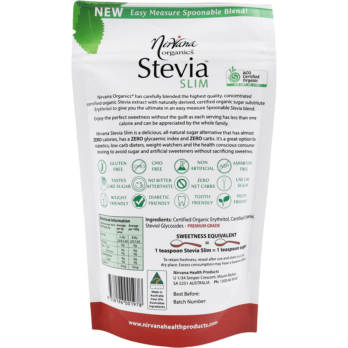 Stevia & Erythritol Sweetener Stevia Slim Spoonable