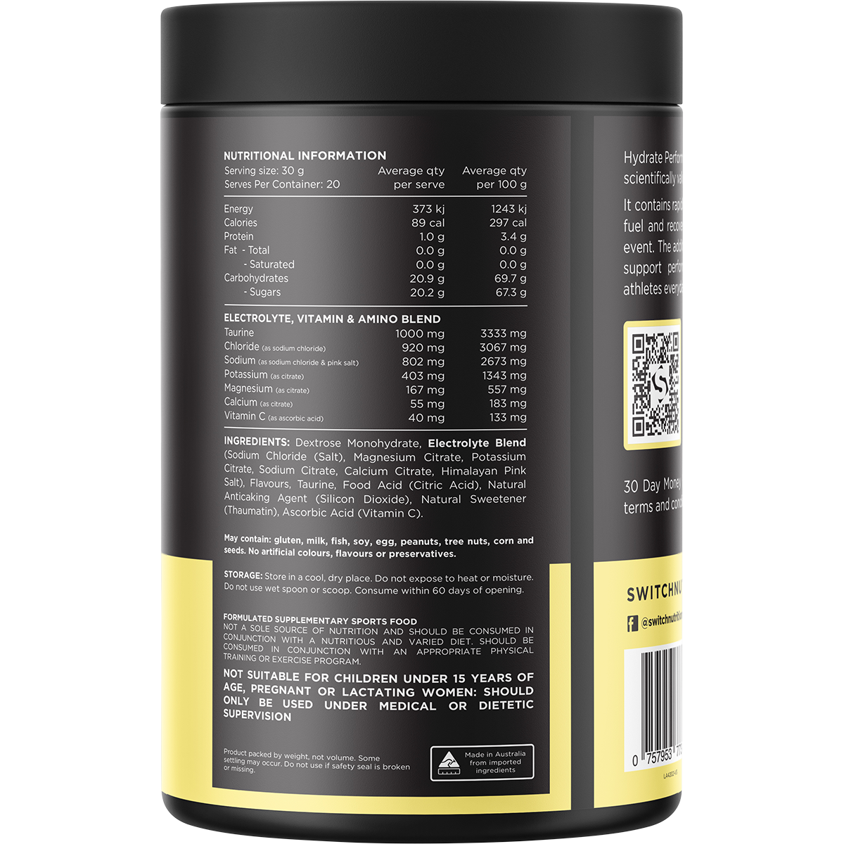 Hydrate Perform Electrolytes & Carbs Lemon Lime