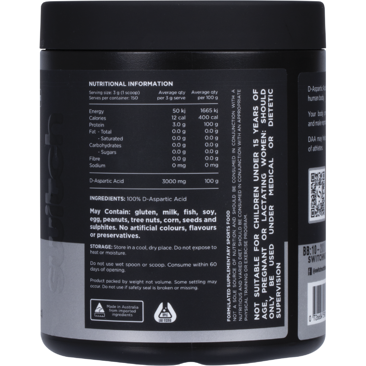 DAA 100% Pure D-Aspartic Acid Unflavoured