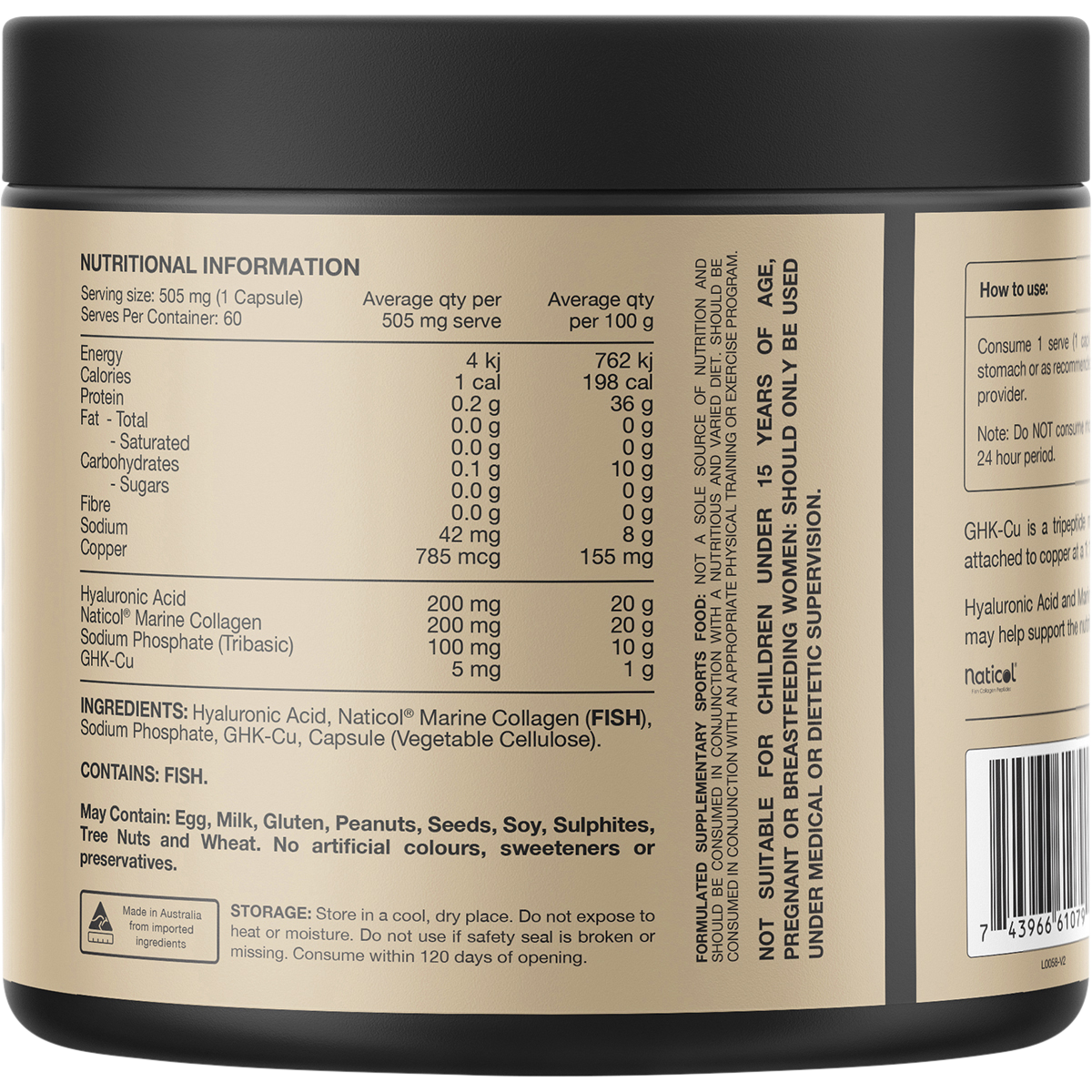 Hair + Skin GHK-Cu, Hyaluronic Acid, Marine Collagen