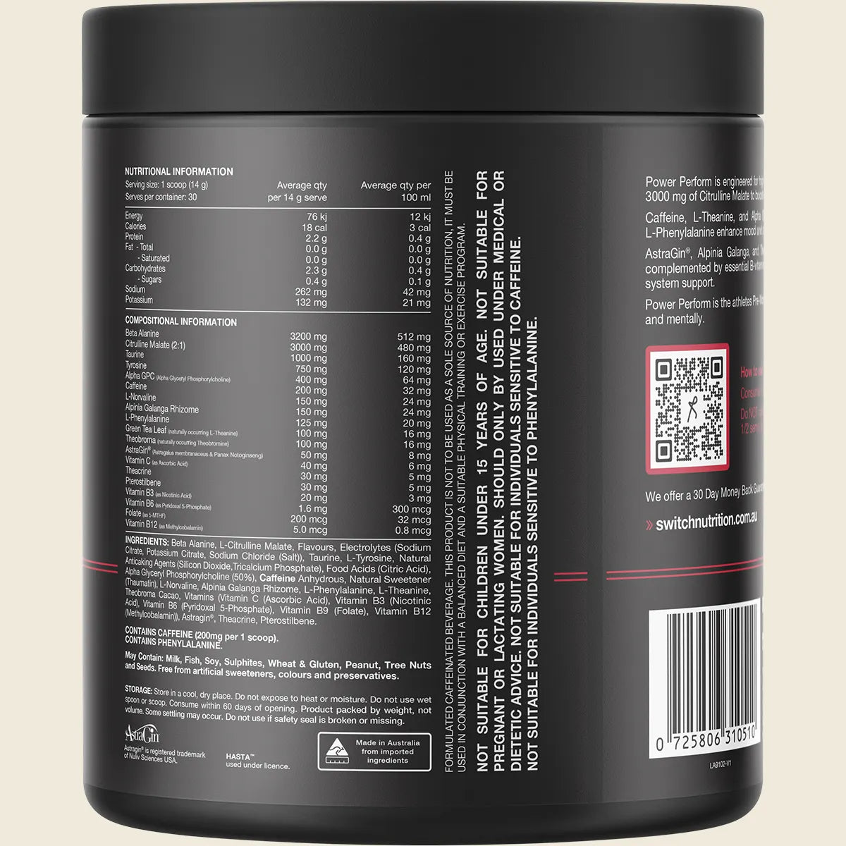 Switch Nutrition Power Perform Pre-Workout Blend Raspberry Lemonade 420g