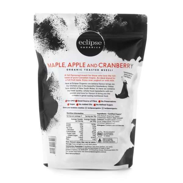 Eclipse Organic Toasted Muesli – Maple Apple and Cranberry