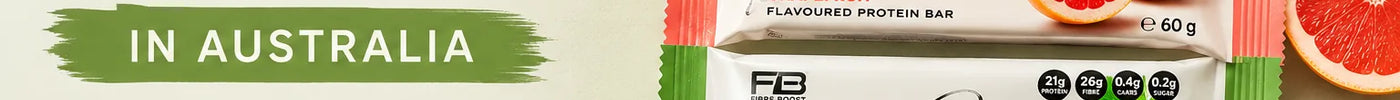 Best gluten free protein bars in Australia featuring Fibre Boost Salted Caramel, Coconut Choc Chip, Banana Split and Blue Dinosaur Chocolate Protein Bars