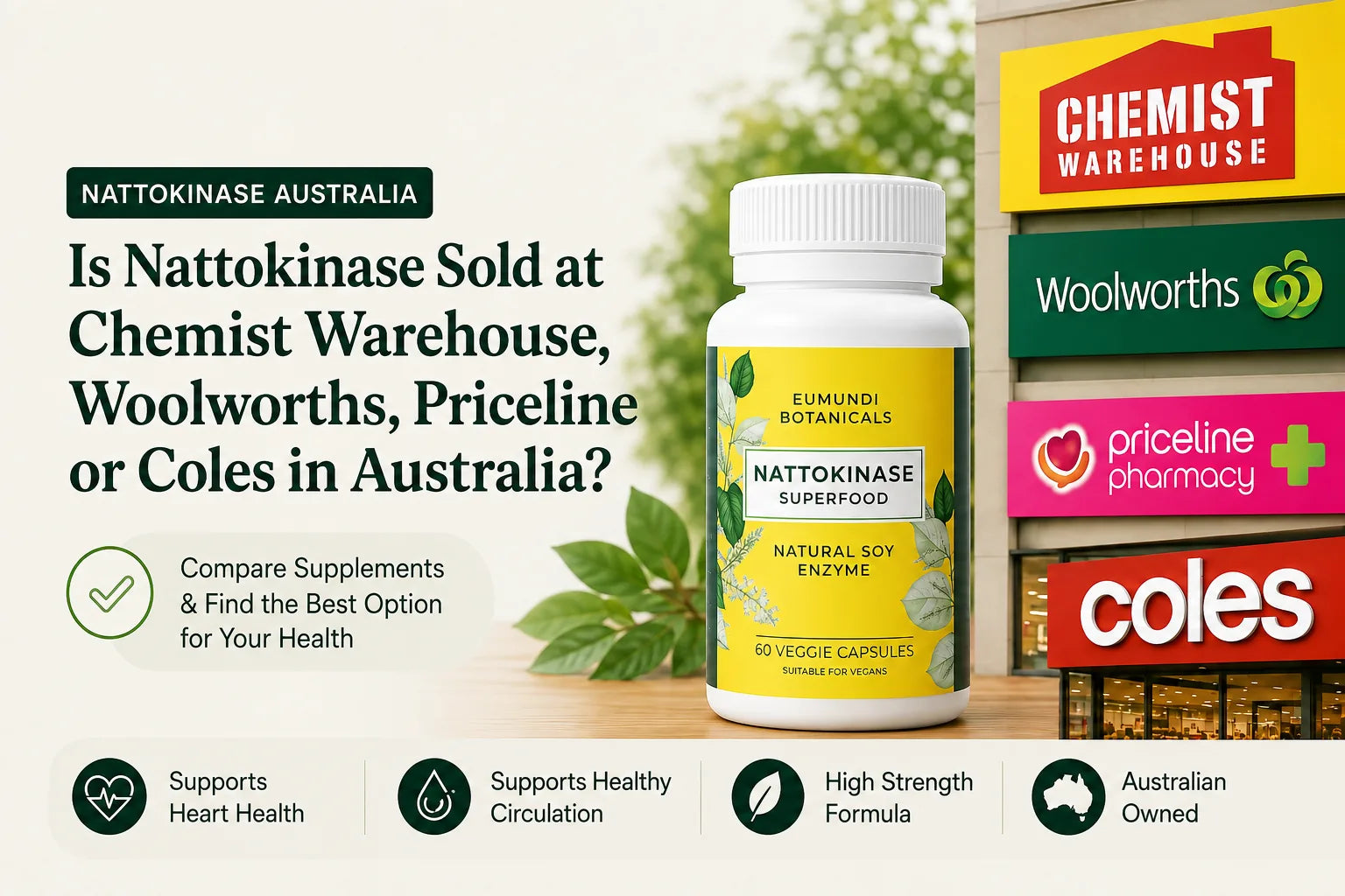 Wallaby Wellness nattokinase supplement in Australia with Chemist Warehouse, Woolworths, Priceline Pharmacy and Coles