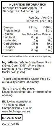 Nutrition Information for Gluten Free Mighty Tasty Hot Cereal 680g
