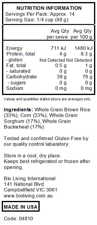 Nutrition Information for Gluten Free Mighty Tasty Hot Cereal 680g