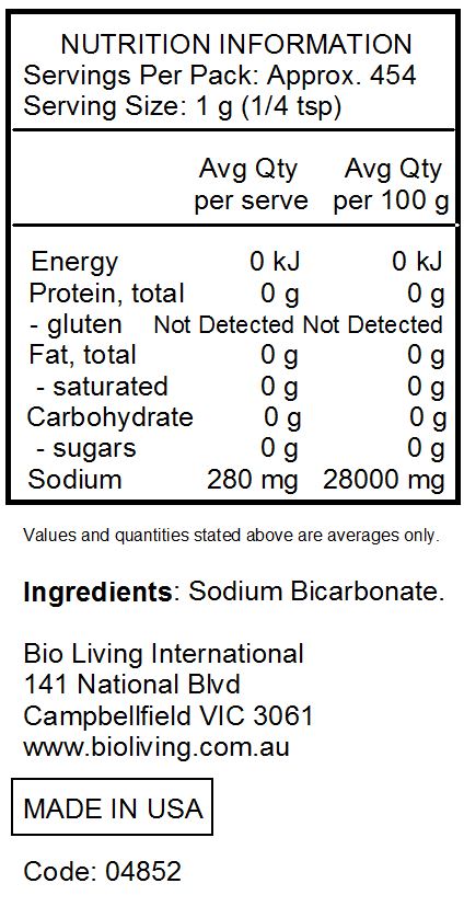 Nutrition Information for Pure Baking Soda Pouch 454g