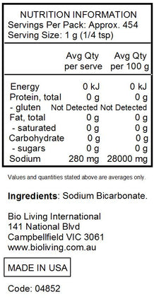 Nutrition Information for Pure Baking Soda Pouch 454g