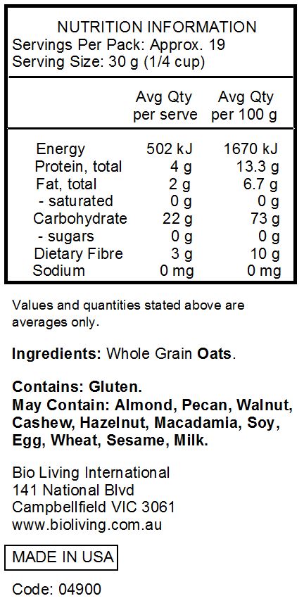 Nutrition Information for Wholegrain Oat Flour 567g