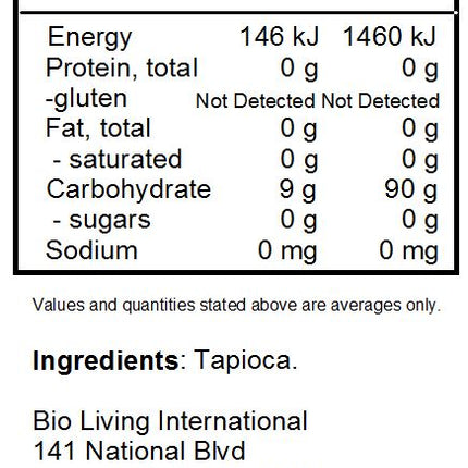 Nutrition Information for Whole Tapioca Flour Pouch 454g
