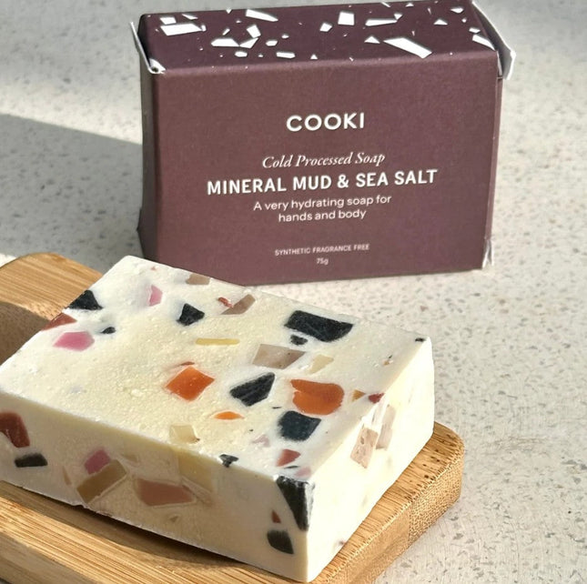 Cooki Haircare Cold Processed Hand & Body Soap in Mineral Mud & Sea Salt 90g
