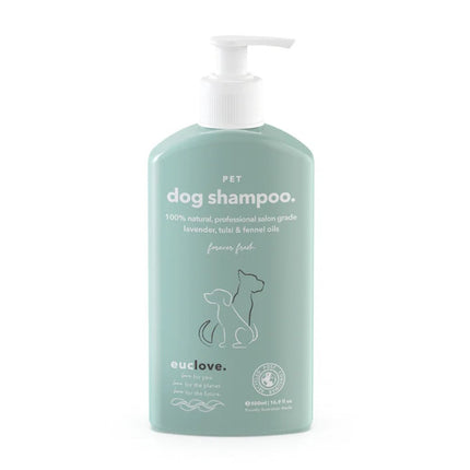 Euclove natural dog shampoo bottle with fresh ingredients