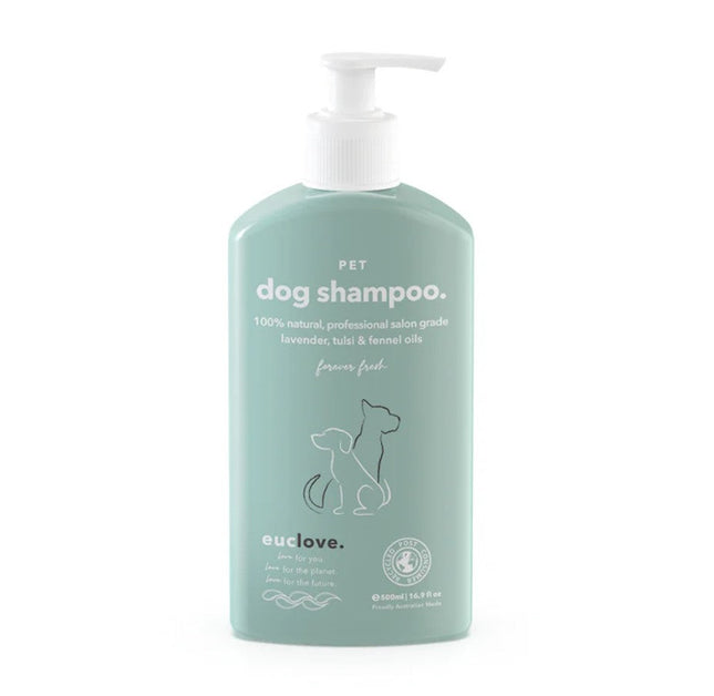Euclove natural dog shampoo bottle with fresh ingredients
