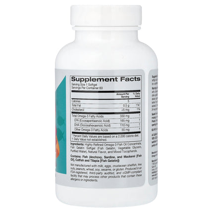 Supplement facts panel for California Gold Nutrition Kid's Omega-3 Fish Oil Natural Strawberry softgels