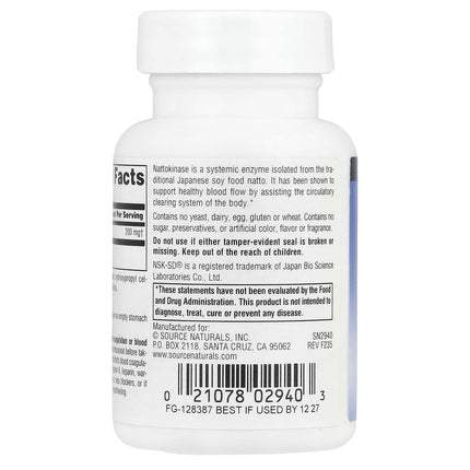 Source Naturals NSK-SD, Nattokinase, 200 mg, 30 Vegan Capsules, label view 6