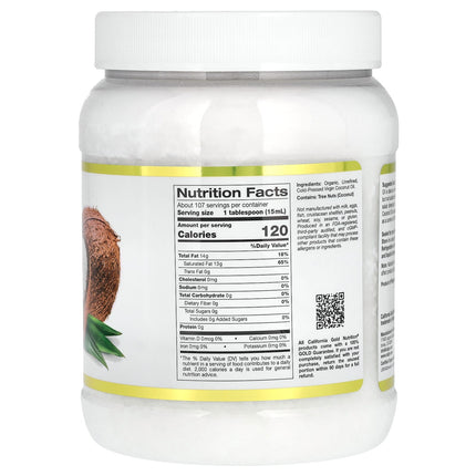 California Gold Nutrition Superfoods Organic Virgin Coconut Oil jar, additional product view
