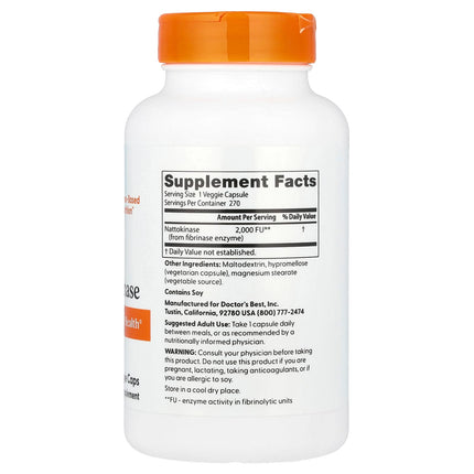 Doctor's Best Nattokinase, 2,000 FUs, 270 Veggie Caps, label view 32