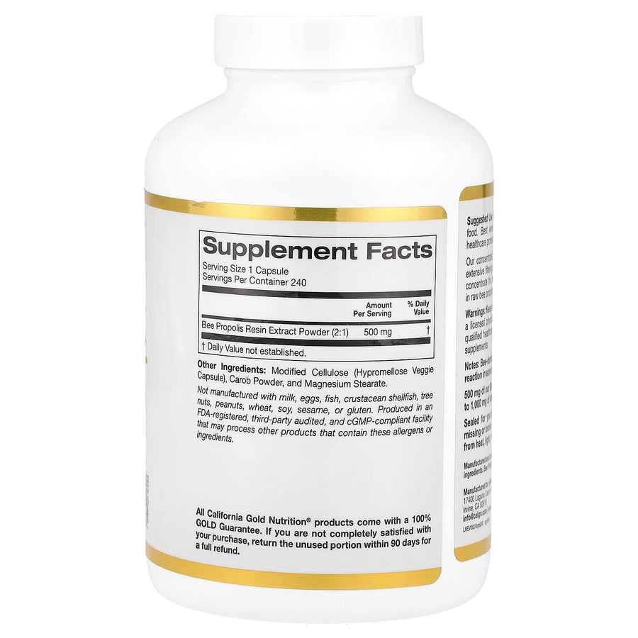 California Gold Nutrition Bee Propolis 2X Concentrated Extract 500 mg capsules bottle