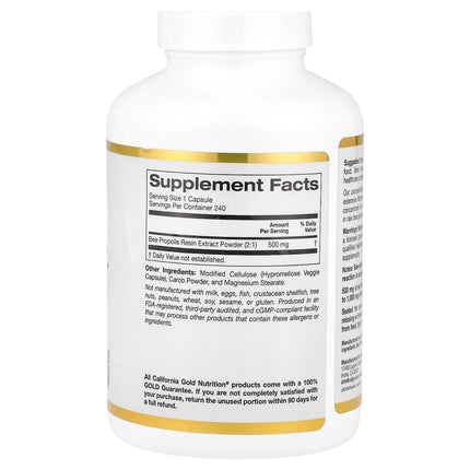 California Gold Nutrition Bee Propolis 2X Concentrated Extract 500 mg capsules bottle
